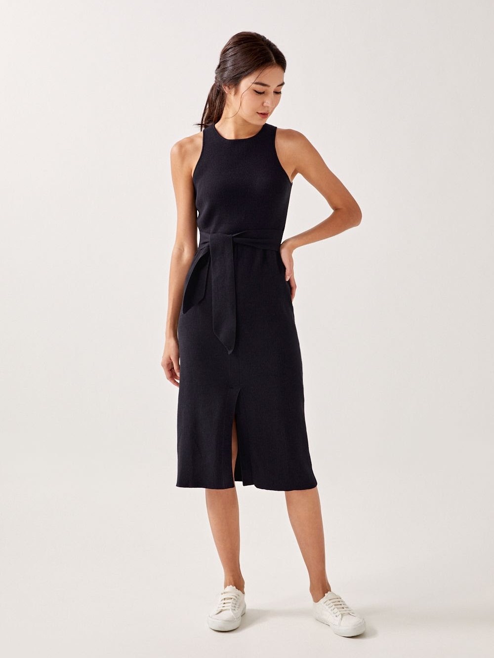 LOVE, BONITO Sleeveless Black Tie-Waist Midi Dress